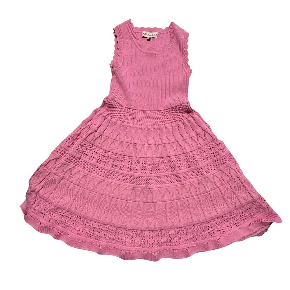 Willow & Wind Girls Pink Ribbed Knit Pointelle Dress Size M 8-10 - Picture 1 of 4